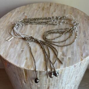 Mela Tahitian Pearl lariat necklace Elegant Silver and White Necklace $1050